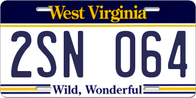 WV license plate 2SN064