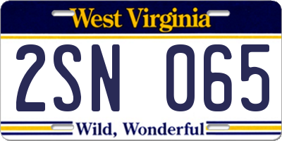 WV license plate 2SN065