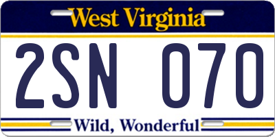 WV license plate 2SN070