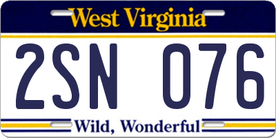 WV license plate 2SN076