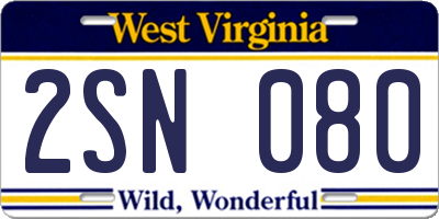 WV license plate 2SN080