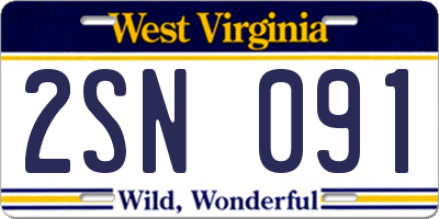 WV license plate 2SN091