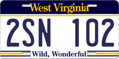 WV license plate 2SN102