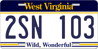 WV license plate 2SN103