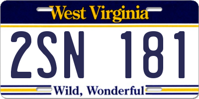 WV license plate 2SN181