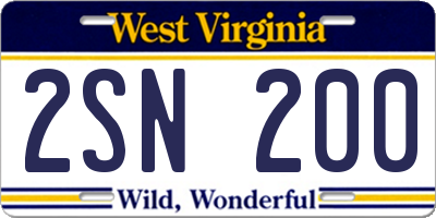 WV license plate 2SN200