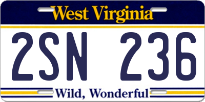 WV license plate 2SN236