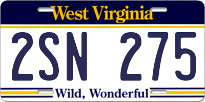 WV license plate 2SN275