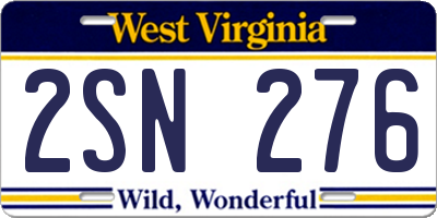 WV license plate 2SN276