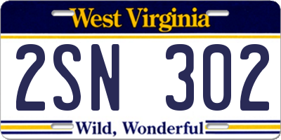 WV license plate 2SN302