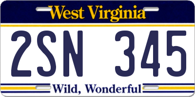 WV license plate 2SN345