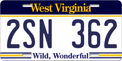 WV license plate 2SN362