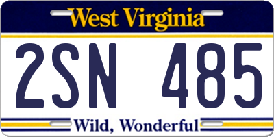 WV license plate 2SN485