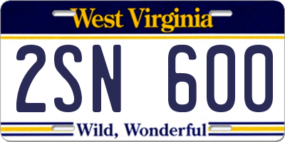 WV license plate 2SN600