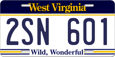 WV license plate 2SN601