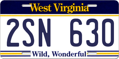 WV license plate 2SN630