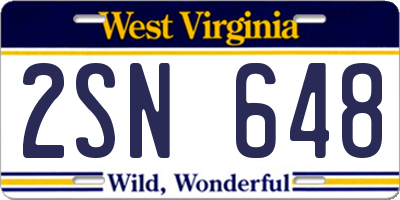 WV license plate 2SN648