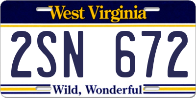 WV license plate 2SN672