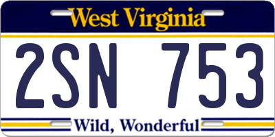 WV license plate 2SN753