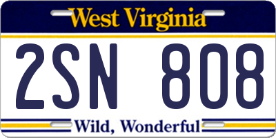 WV license plate 2SN808