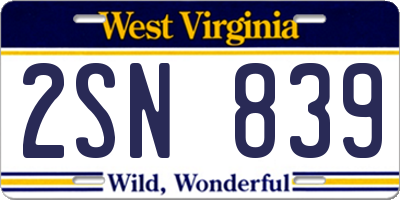 WV license plate 2SN839