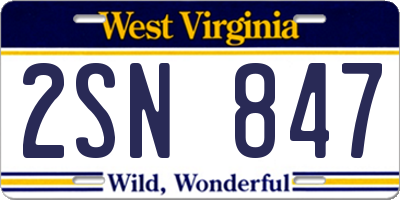 WV license plate 2SN847