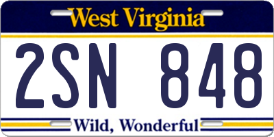 WV license plate 2SN848