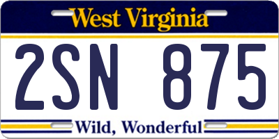 WV license plate 2SN875