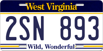 WV license plate 2SN893