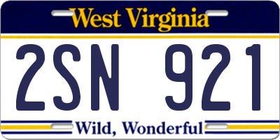 WV license plate 2SN921