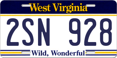 WV license plate 2SN928