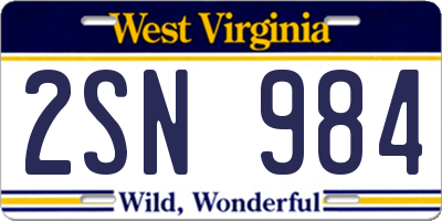 WV license plate 2SN984