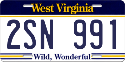 WV license plate 2SN991