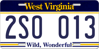 WV license plate 2SO013
