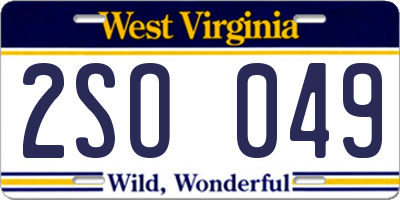 WV license plate 2SO049
