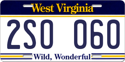 WV license plate 2SO060