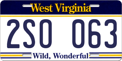 WV license plate 2SO063