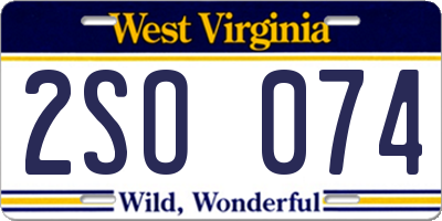 WV license plate 2SO074
