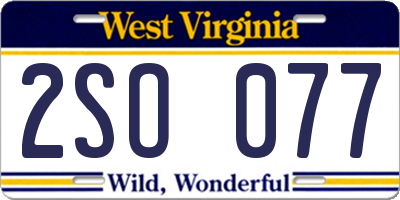 WV license plate 2SO077