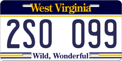 WV license plate 2SO099