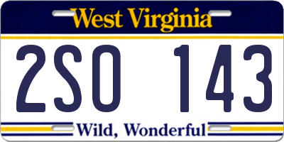WV license plate 2SO143