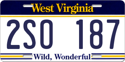 WV license plate 2SO187