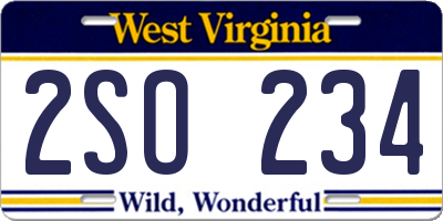 WV license plate 2SO234