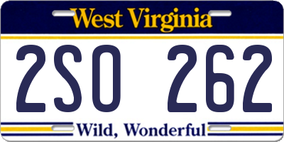 WV license plate 2SO262