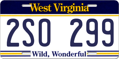 WV license plate 2SO299