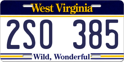 WV license plate 2SO385