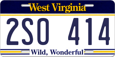 WV license plate 2SO414