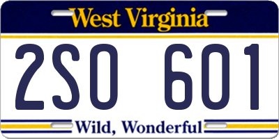 WV license plate 2SO601