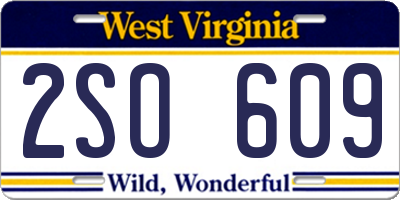 WV license plate 2SO609