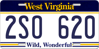 WV license plate 2SO620